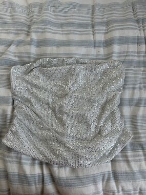 Plus Size Silver Sequin Strapless Tube Top